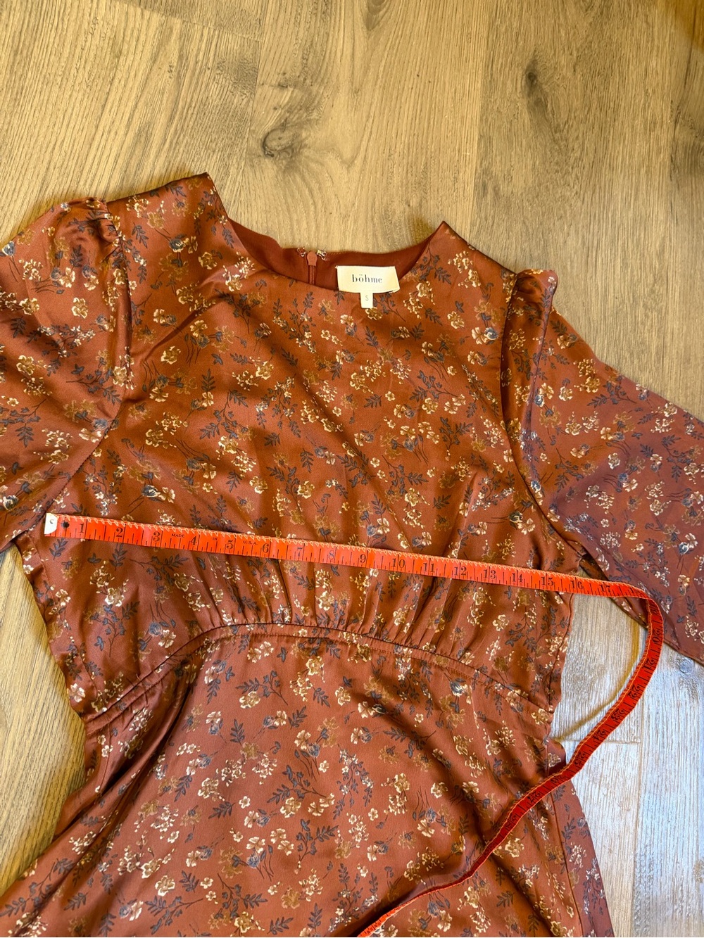 Bohme Rust Floral Puff Sleeve Dress